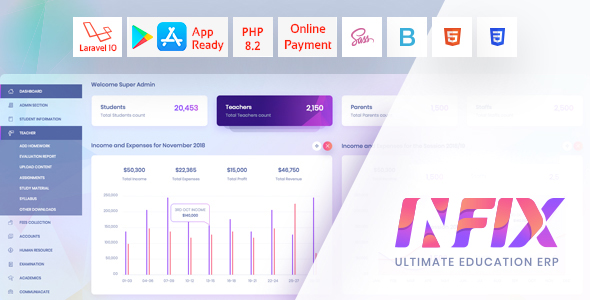 InfixEdu School ERP – Laravel School Management Software with Admin, Teacher & Parent Portals