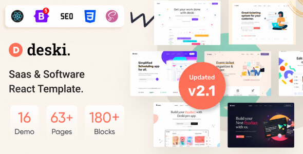 Deski – Software, SaaS & Startup ReactJs Template (React 19)