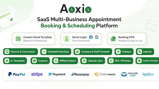 Aoxio – SaaS Multi-Business Booking & Appointment Scheduling Software