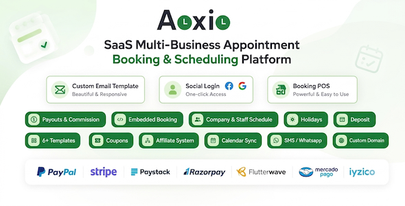 Aoxio – SaaS Multi-Business Booking & Appointment Scheduling Software