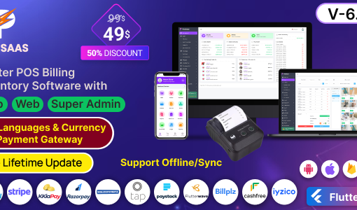 POS SAAS – Flutter POS Billing  Inventory Software with HRM App+Web+Super Admin