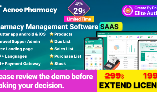 AcnooPharmacy SaaS – Pharmacy Management Software & Flutter App with Admin Panel
