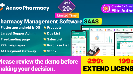AcnooPharmacy SaaS – Pharmacy Management Software & Flutter App with Admin Panel