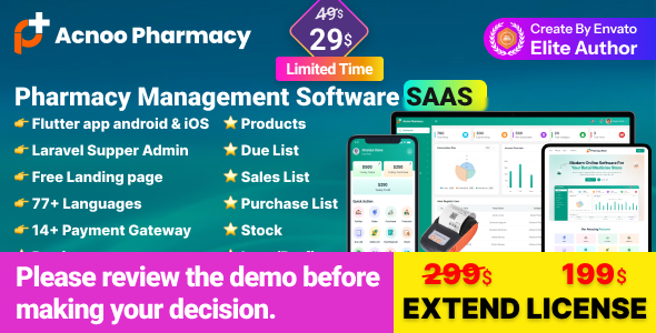 AcnooPharmacy SaaS – Pharmacy Management Software & Flutter App with Admin Panel